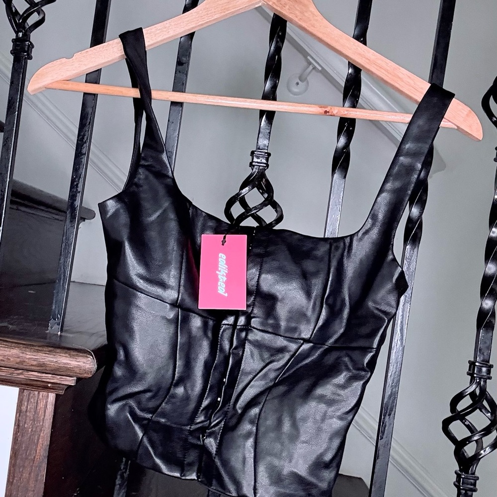 Black Leather Bustier XS NWT - Picture 2 of 3
